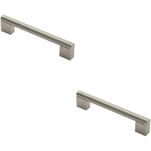 2x Round Bar Pull Handle 168 x 14mm 128mm Fixing Centres Satin Nickel & Steel Loops