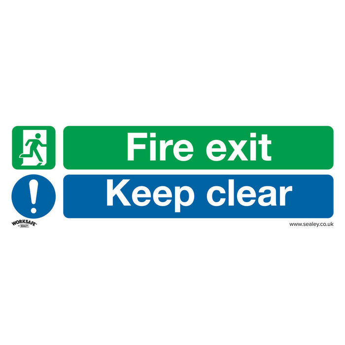 1x FIRE EXIT KEEP CLEAR Health & Safety Sign - Rigid Plastic 600 x 200mm Warning Loops