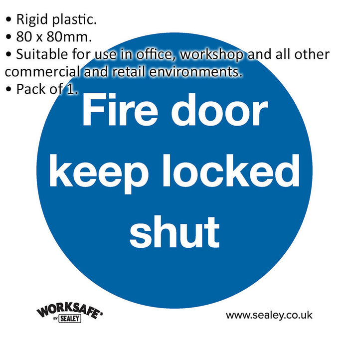 1x FIRE DOOR KEEP LOCKED Health & Safety Sign - Rigid Plastic 80 x 80mm Warning Loops