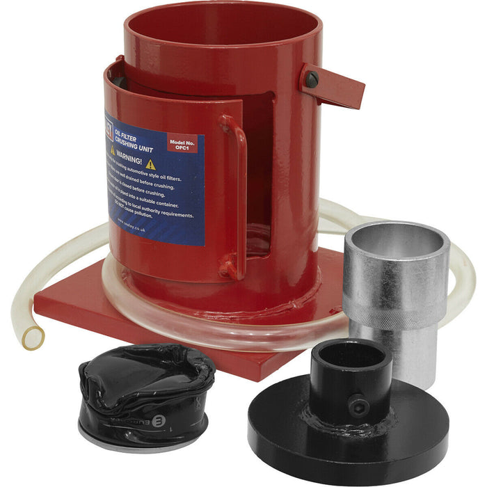 Oil Filter Crushing Unit - Crushes Filters Up To 115mm Diameter - Drainage Hose Loops