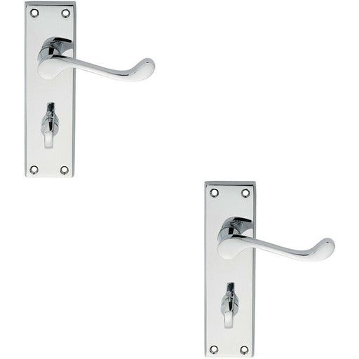 2x PAIR Victorian Scroll Lever on Bathroom Backplate 150 x 43mm Polished Chrome Loops