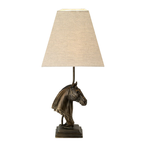 Table Lamp Horse Bust Tapered Square Hessian shade. Bronze Patina LED E27 40w Loops