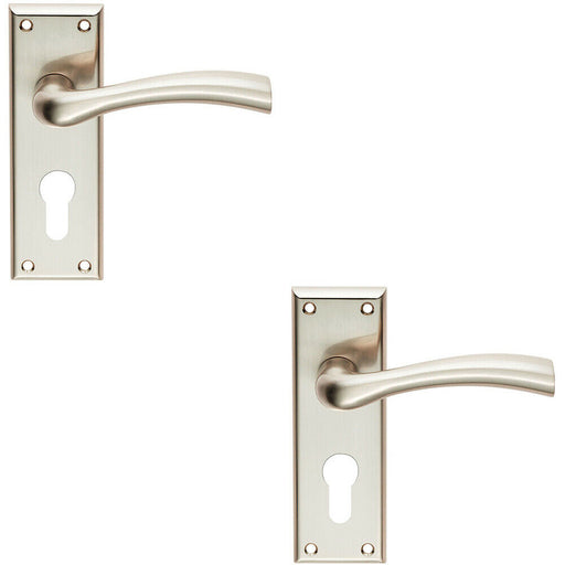 2x Chunky Curved Tapered Handle on Euro Lock Backplate 150 x 50mm Satin Nickel Loops