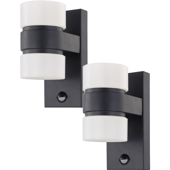 2 PACK IP44 Outdoor Wall Light & PIR Sensor Anthracite Aluminium 6W LED Loops