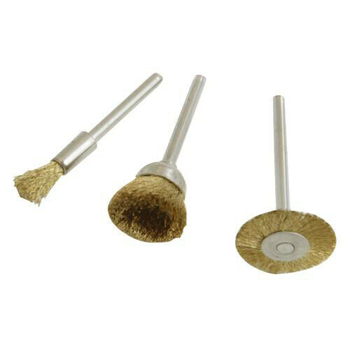 3 Piece 5mm 16mm 22mm Brass Brush Set 3mm Fitted Mandrels Loops