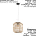 Hanging Ceiling Pendant Light Black & Wicker Cage 1 x 28W E27 Feature Lamp Loops