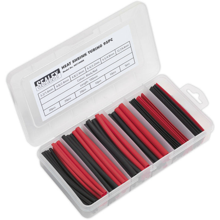 95 Piece Black & Red Heat Shrink Tubing Assortment - 100mm Length - Thin Walled Loops