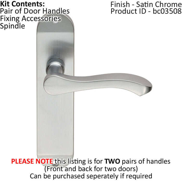 2x PAIR Scroll Lever Door Handle on Latch Backplate 180 x 40mm Satin Chrome Loops