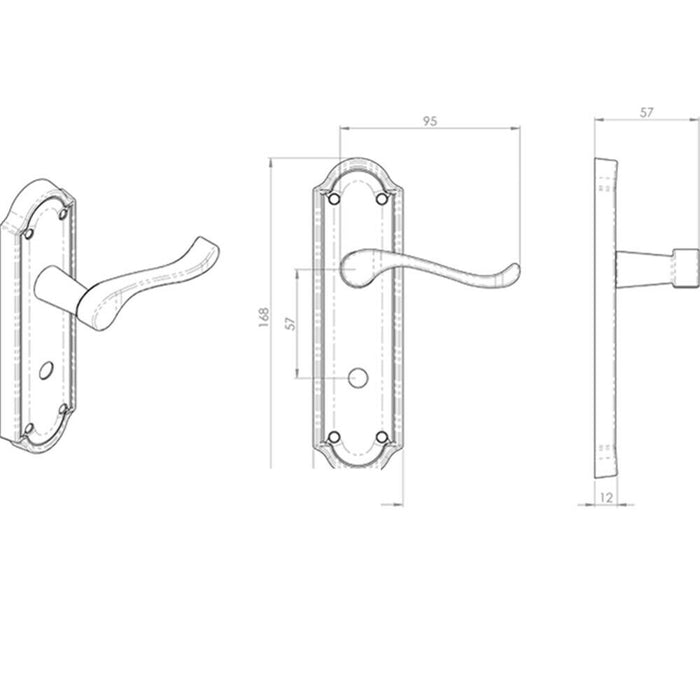 Door Handle & Bathroom Lock Pack Chrome Scroll Upturned Thumb Turn Backplate Loops