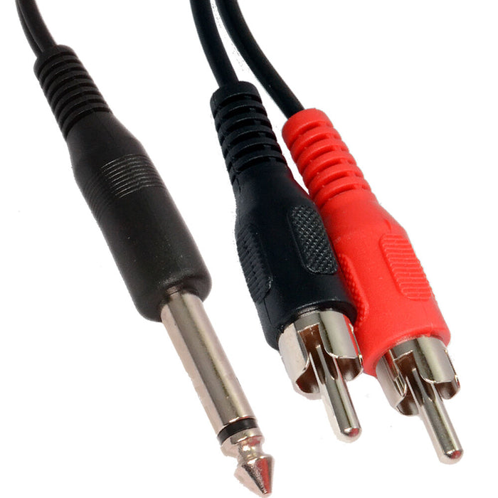 2m 2 RCA Male to 6.35mm 1/4" Mono Jack Cable Lead Audio Amp TRS Phono Plug Loops