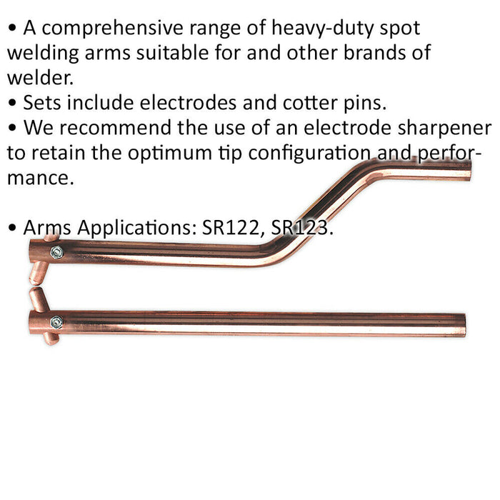 350mm Heavy Duty Spot Welding Arms - Curved Electrode Holder - Cotter Pins Loops