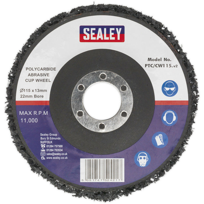 Polycarbide Abrasive Cup Wheel - 115mm x 13mm - 22mm Bore - Paint & Rust Removal Loops