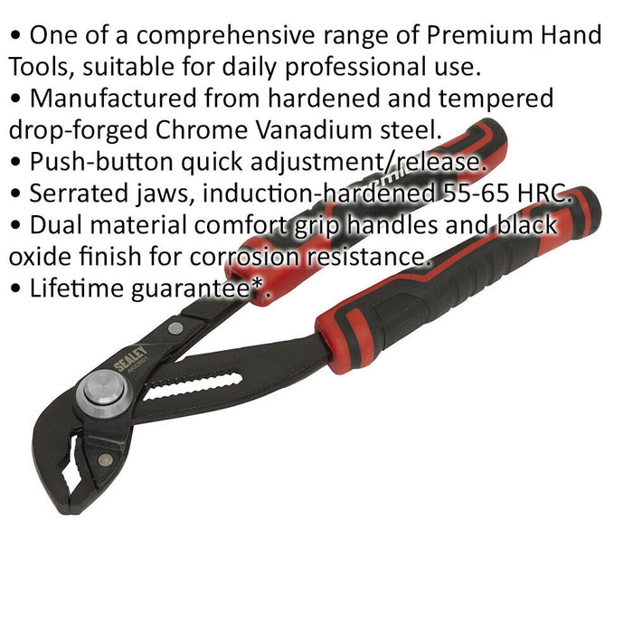 200mm Quick Release Water Pump Pliers - Serrated Jaws - Corrosion Resistant Loops