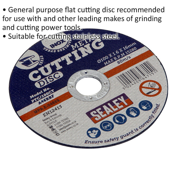 100 x 1.6mm Flat Metal Cutting Disc - 16mm Bore - Heavy Duty Angle Grinder Disc Loops