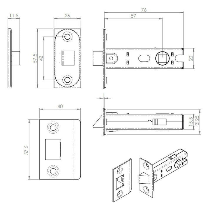 Door Handle & Latch Pack Satin Nickel Modern Knurled Lever Square Backplate Loops