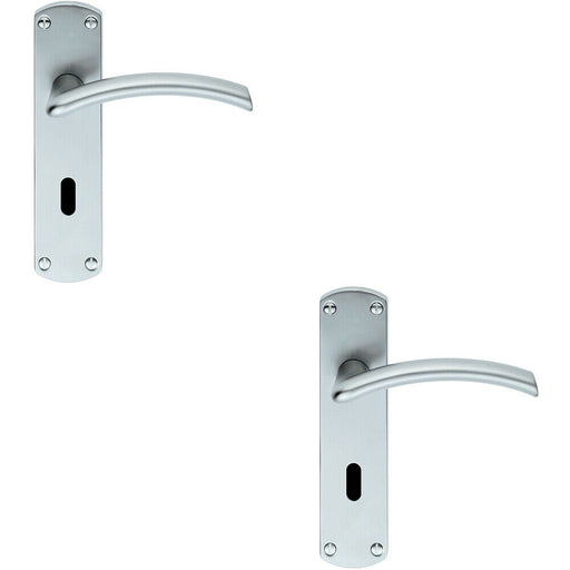 2x PAIR Arched Lever on Lock Backplate Door Handle 170 x 42mm Satin Chrome Loops