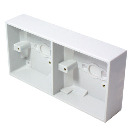 35mm Deep Dual Plastic Surface Mounted Back Box 2 Gang Wall Pattress Outlet Loops
