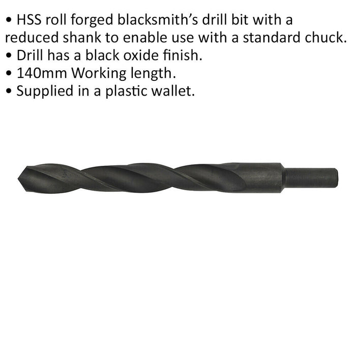 19.5 x 205mm HSS Roll Forged Blacksmith Drill Bit - Reduced Shank - 140mm Flute Loops