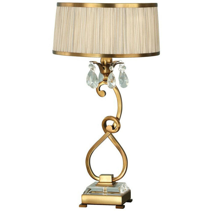 Esher Luxury Table Lamp Brass Crystal Beige Round Shade Traditional Bulb Holder Loops