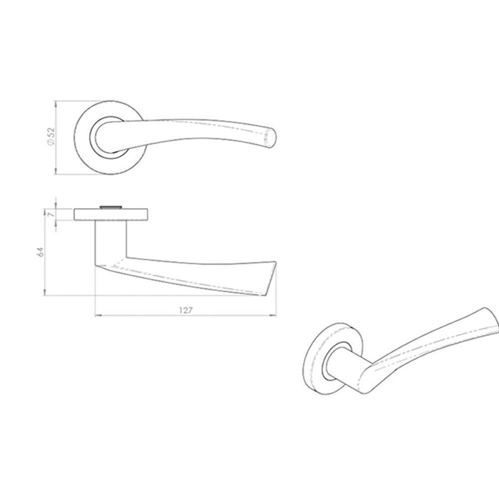 Door Handle & Latch Pack Matt Black Twist Curved Lever Screwless Round Rose Loops
