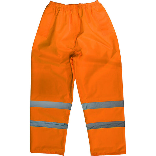 MEDIUM Orange Hi-Vis Waterproof Trousers - Elasticated Waist Adjustable Ankles Loops
