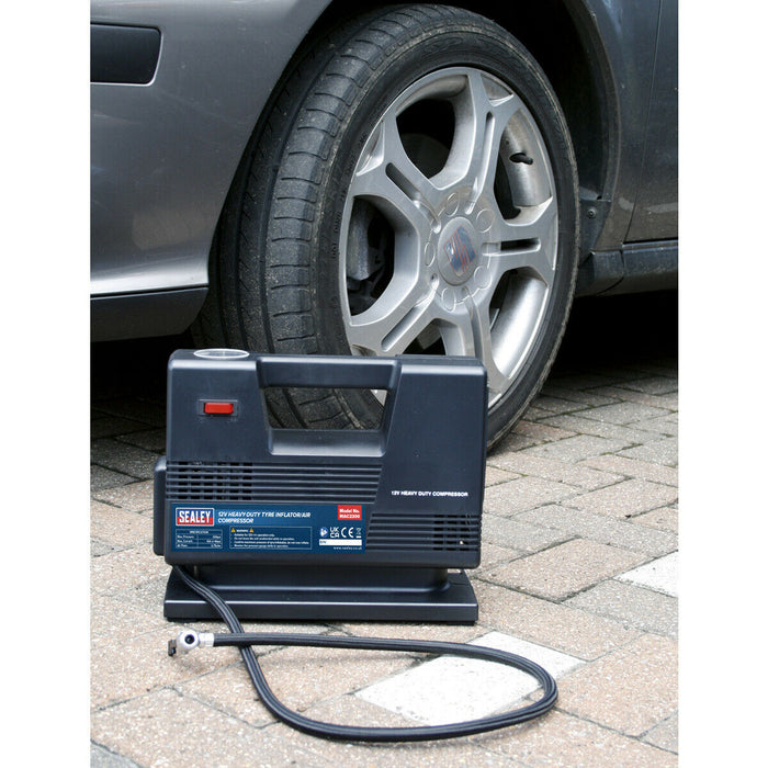 Portable 12V Tyre Inflator / Mini Air Compressor & Accessories - 40PSI Max Pump Loops