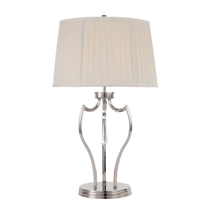 Table Lamp Ivory Shade Highly Polished Nickel Finish LED E27 60W Bulb Loops
