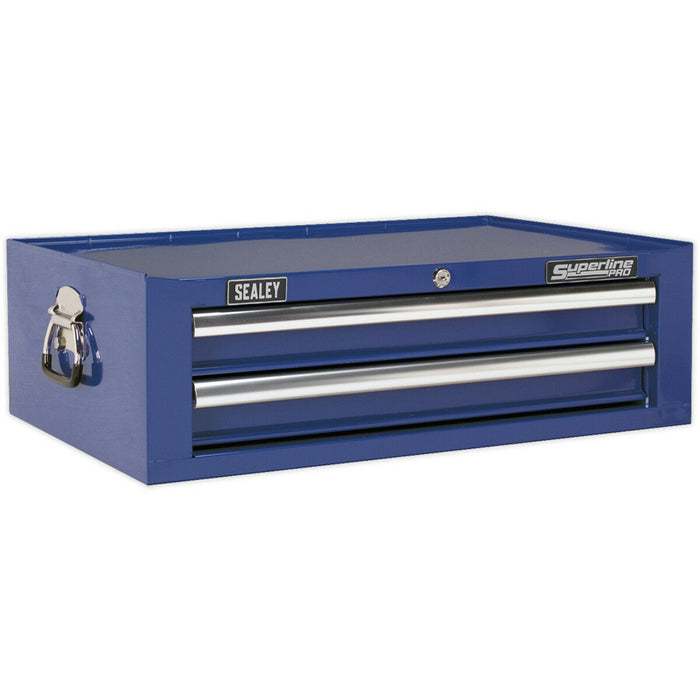 670 x 440 x 210mm BLUE 2 Drawer MID-BOX Tool Chest Lockable Storage Unit Cabinet Loops