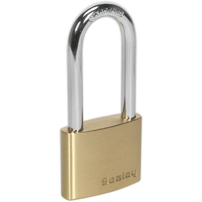 50mm Solid Brass Padlock 8mm Hardened LONG SHACKLE - 3 Keys Security Unit Lock Loops