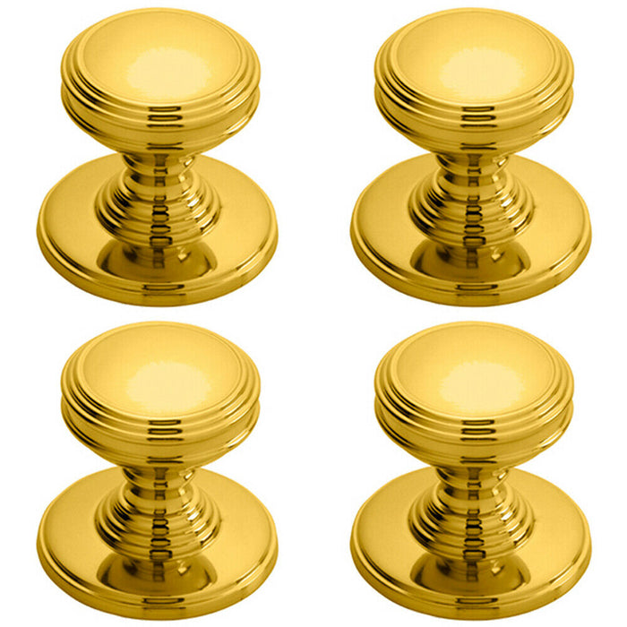 4x Ringed Tiered Cupboard Door Knob 25mm Diameter Polished Brass Cabinet Handle Loops