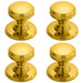 4x Ringed Tiered Cupboard Door Knob 25mm Diameter Polished Brass Cabinet Handle Loops