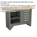 Heavy Duty Steel Workbench - Shelf & 5 Draw Storage - Wooden Work Top Station Loops