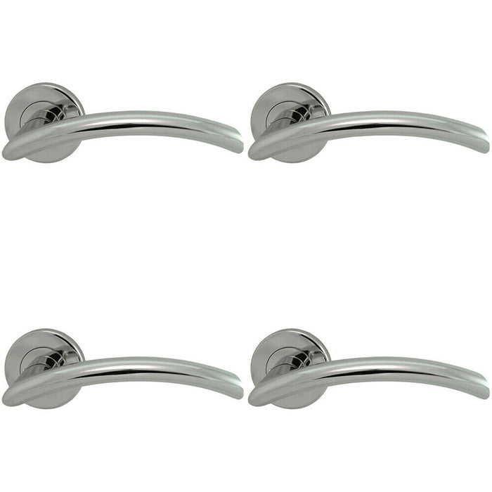 4x PAIR Oval Shaped Arched Bar Handle Concealed Fix Round Rose Polished Chrome Loops