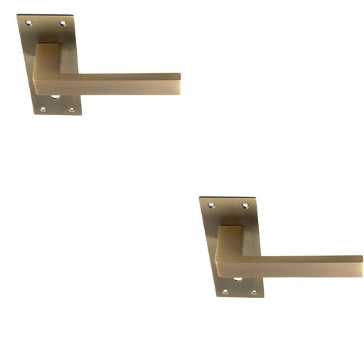2x PAIR Straight Square Handle on Slim Lock Backplate 150 x 50mm Antique Brass Loops