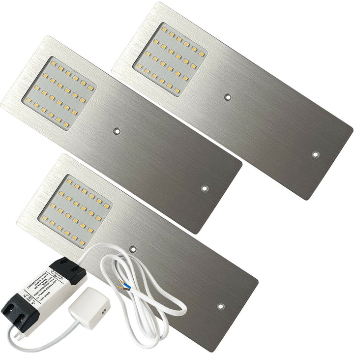 3x 5W Kitchen Cabinet Low Profile Slim Panel Light & Driver Natural White Flush Loops