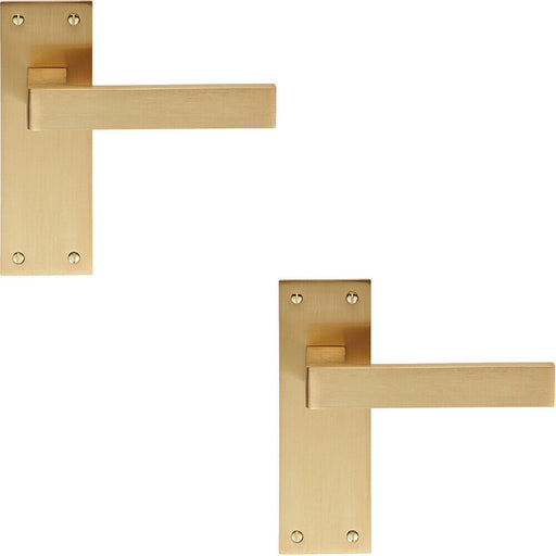 2x PAIR Straight Square Handle on Slim Latch Backplate 150 x 50mm Satin Brass Loops