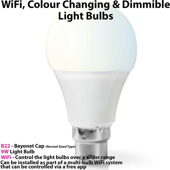 3x WiFi Colour Change LED Light Bulb 9W B22 Warm Cool White SMART Dimmable Lamp Loops
