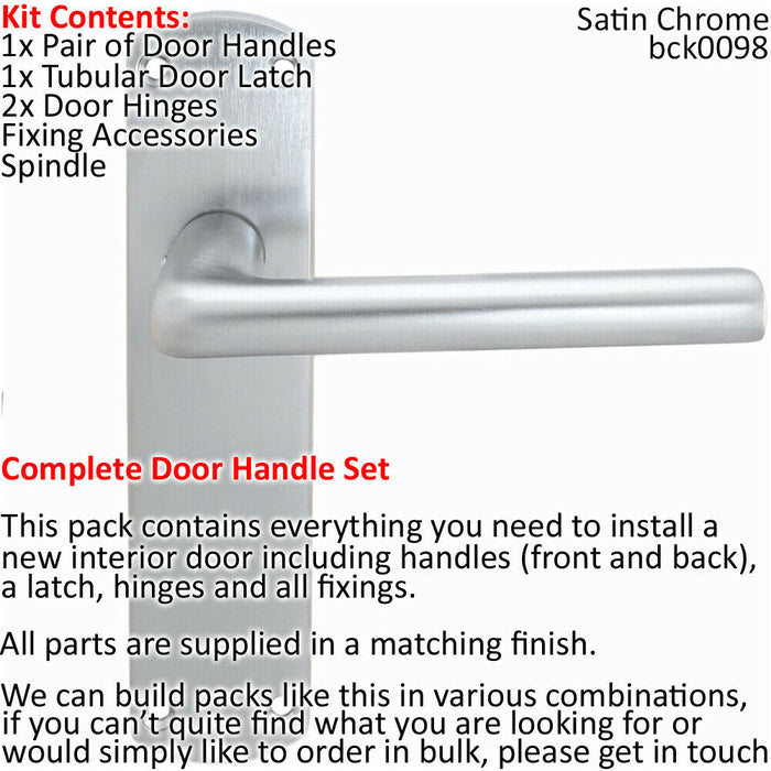 Door Handle & Latch Pack Satin Chrome Modern Straight Round Bar on Backplate Loops