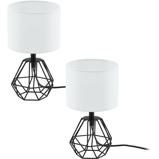 2 PACK Table Lamp Colour Black Base Shade White Fabric In Line Switch E14 1x60W Loops