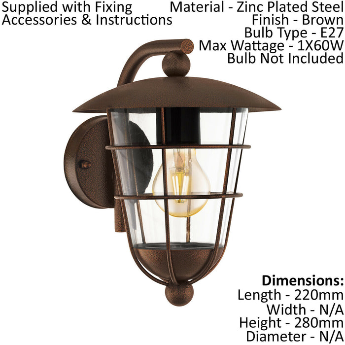 IP44 Outdoor Wall Light Brown Fisherman Lantern 1 x 60W E27 Bulb Porch Lamp Loops