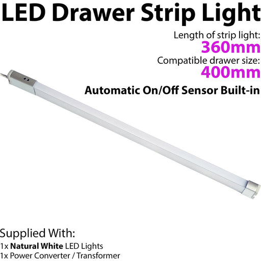 400mm LED Drawer Strip Light AUTO ON/OFF PIR SENSOR Kitchen Cupboard Door Unit Loops