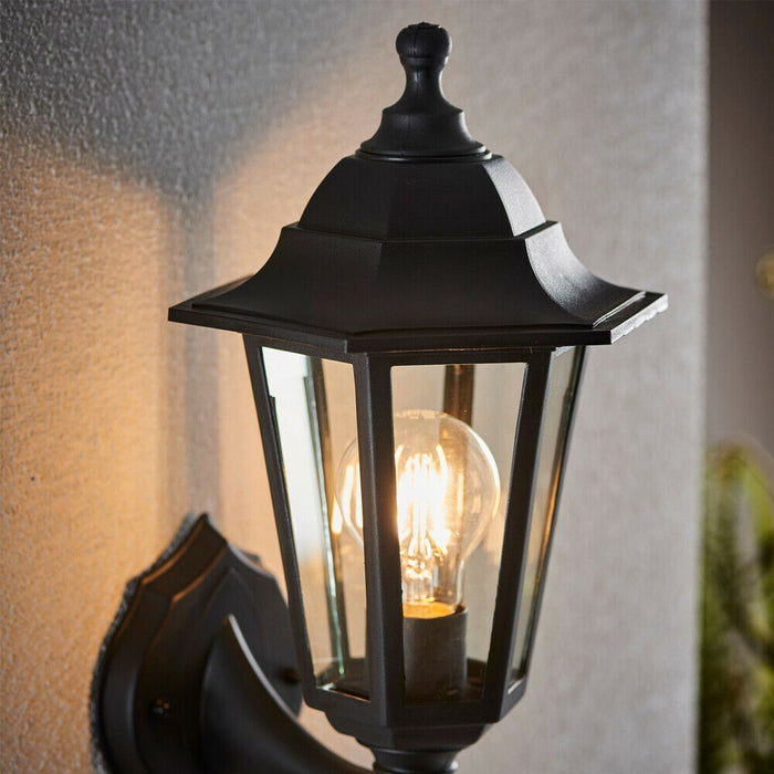IP44 Outdoor Wall Light Black Rust Proof & Glass Lamp Traditional Porch Lantern Loops