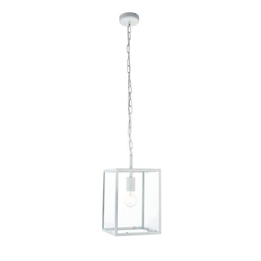 Single Ceiling Pendant Light Matt White & Clear Glass 40W E27 Dimmable Loops