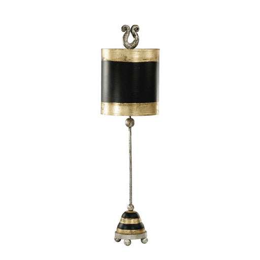 Table Lamp Silver Leaf Ball Feet Gold & Black Striped Base & Shade LED E27 60W Loops