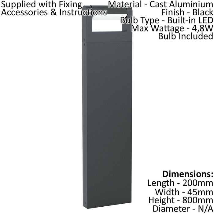 IP44 Outdoor Bollard Light Black Cast Aluminium 4.8W Built in LED Post Loops