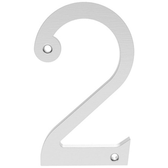 Satin Chrome Door Number 2 - 75mm Height 4mm Depth House Numeral Plaque Loops