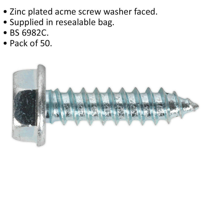 50 PACK #10 3/4" Washer Faced Acme Screws - Zinc plated - High Load Industrial Loops