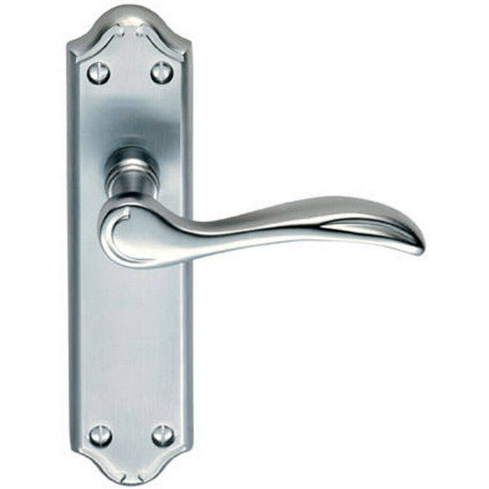 Door Handle & Latch Pack Satin Chrome Victorian Curved Lever Ornate Backplate Loops