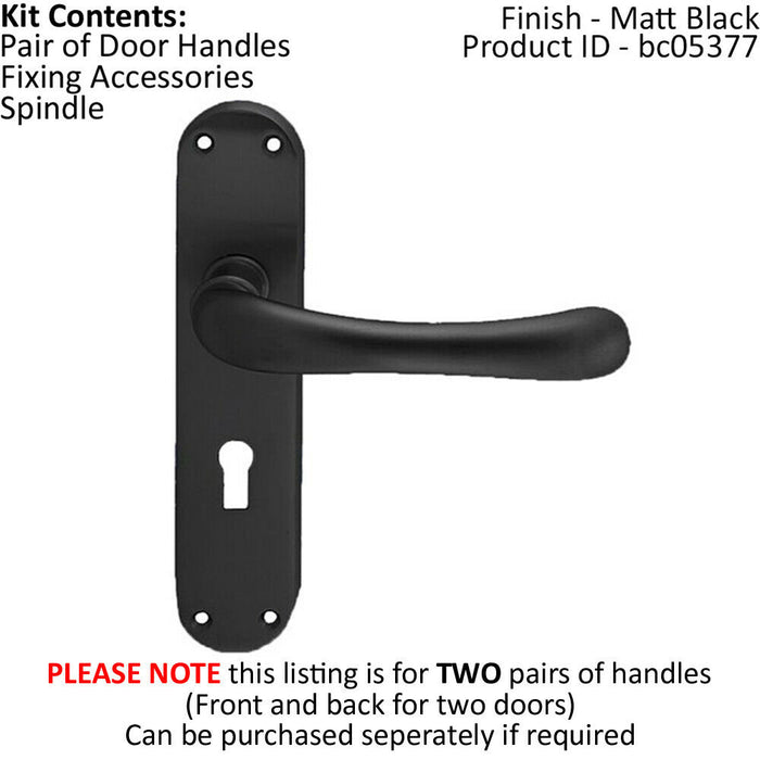 2x PAIR Smooth Rounded Handle on Shaped Lock Backplate 185 x 42mm Matt Black Loops