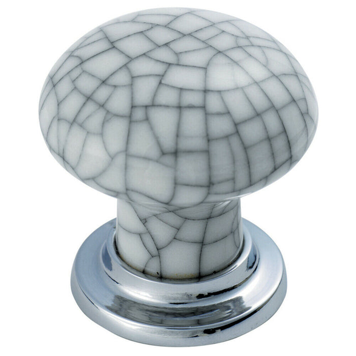 2x Porcelain Mushroom Cupboard Door Knob Glaze Design Polished & Matt Chrome Loops